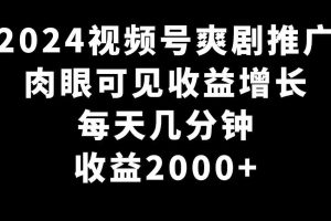 （9028期）2024视频号爽剧推广，肉眼可见的收益增长，每天几分钟收益2000+