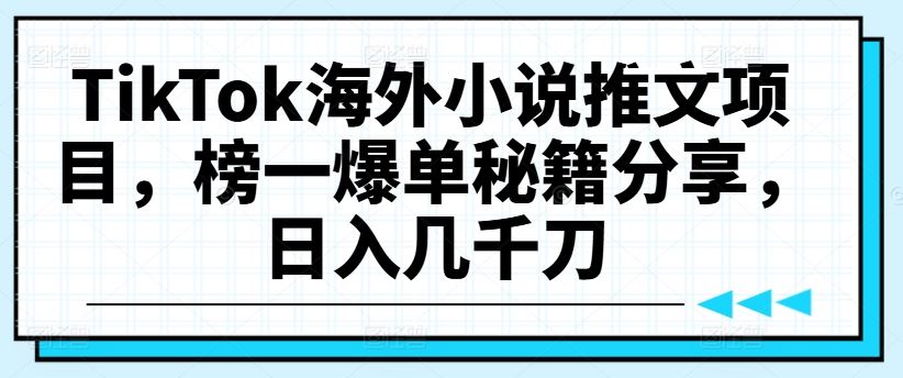 TikTok海外小说推文项目，榜一爆单秘籍分享，日入几千刀